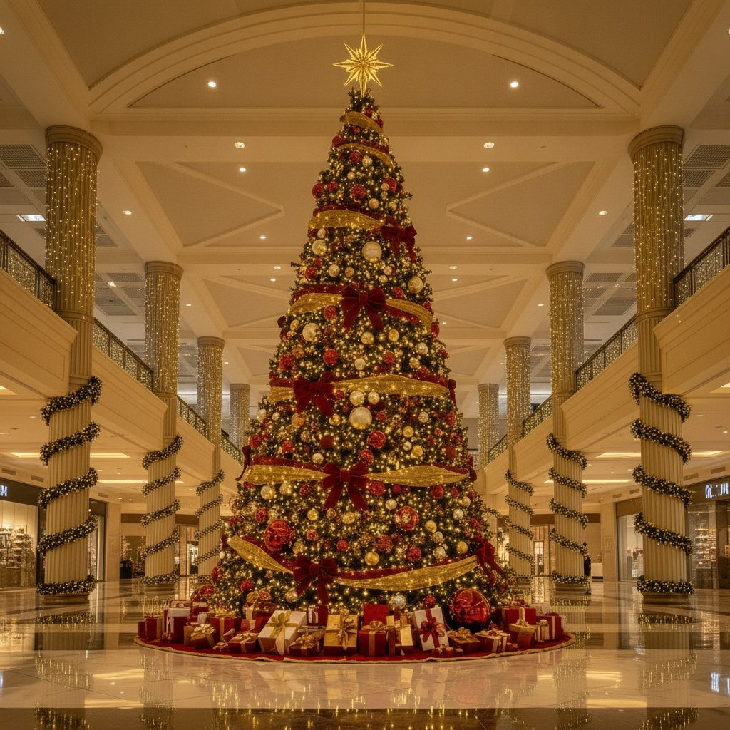 Árvore de Natal decorada com presentes na base