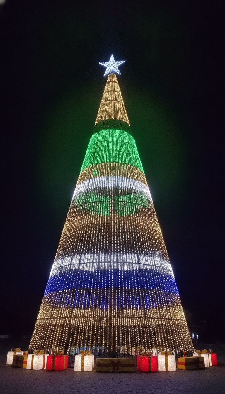 Árvore de Natal de LED de 22 metros iluminada