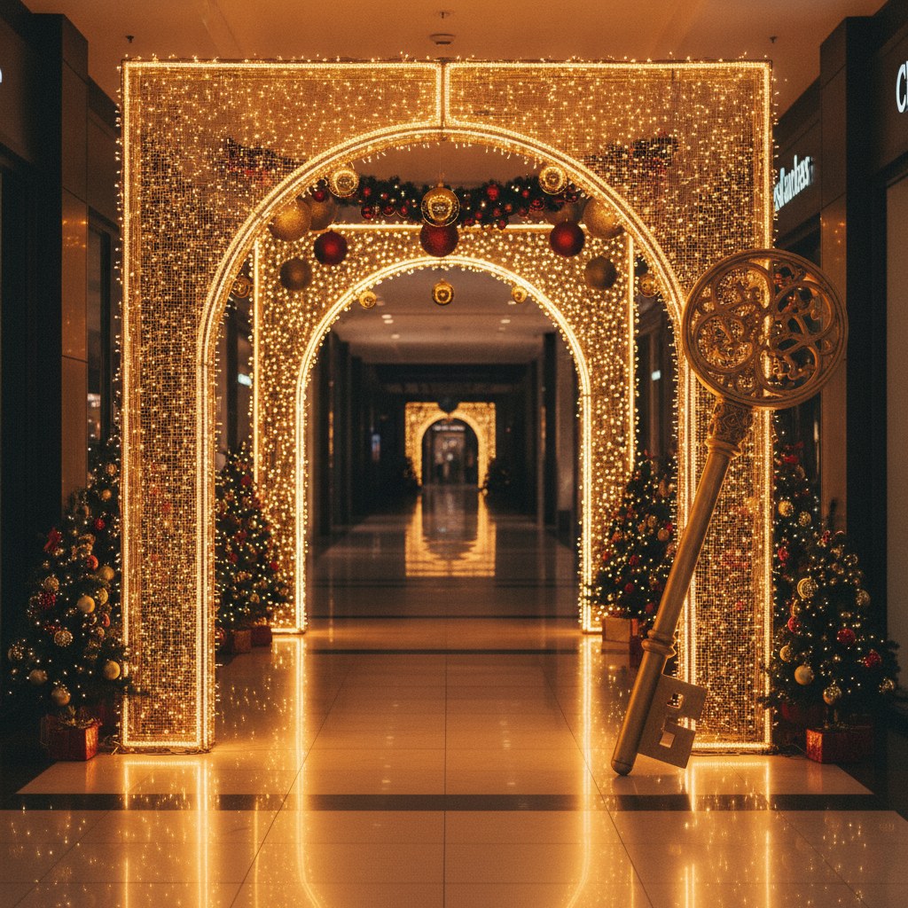 Arco iluminado com chave dourada gigante