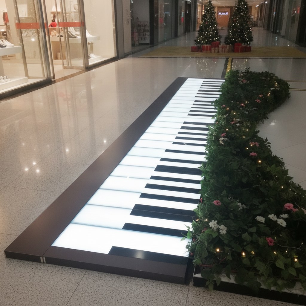 Piano de chão interativo com teclas iluminadas